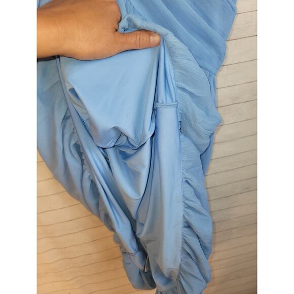 ABERCROMBIE & FITCH Sheer Bubble Hem Mini Dress in Cloudy Blue, sz Small - Picture 7 of 16